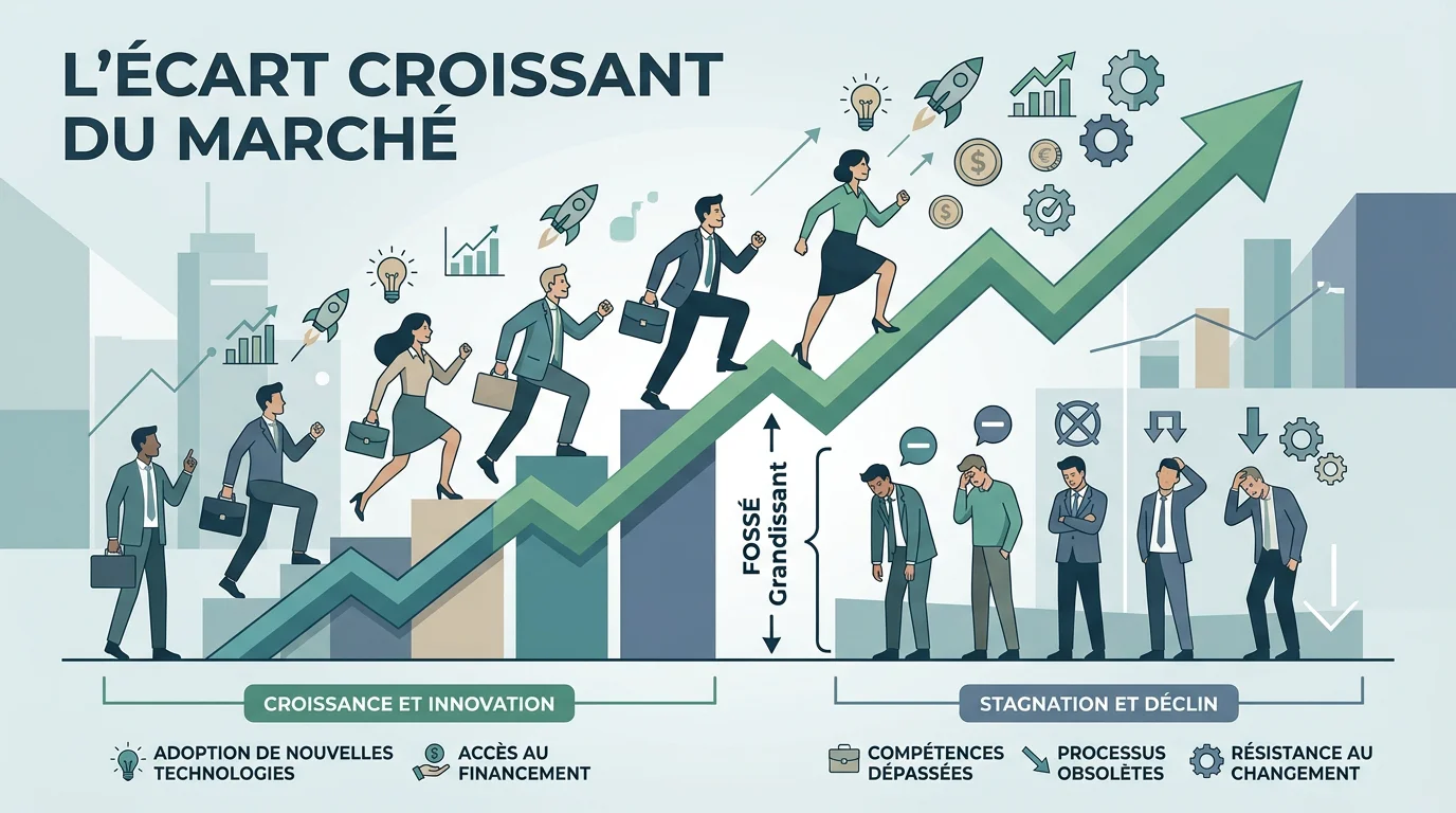 Illustration du fossé entre entreprises performantes et entreprises en retard sur l'IA