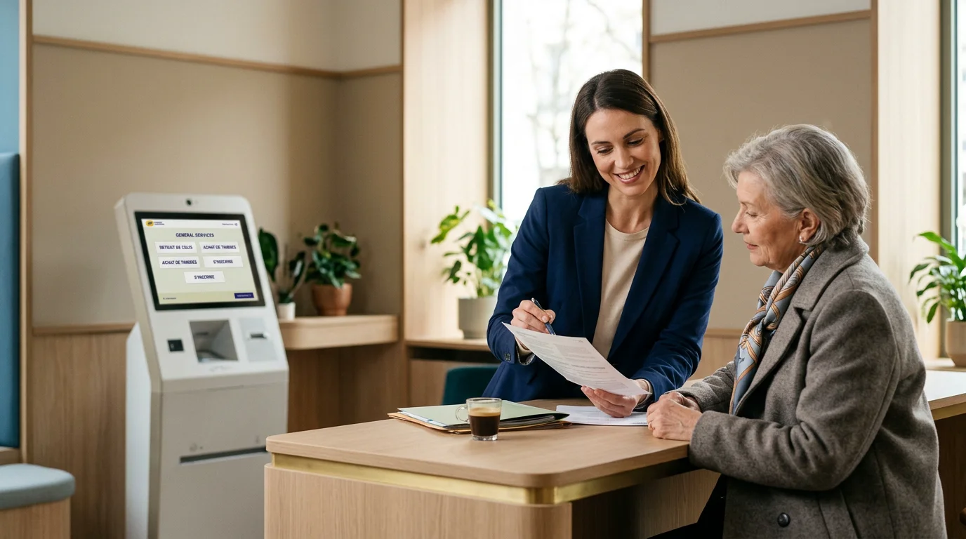 Contraste entre relation client humaine et borne numérique automatisée