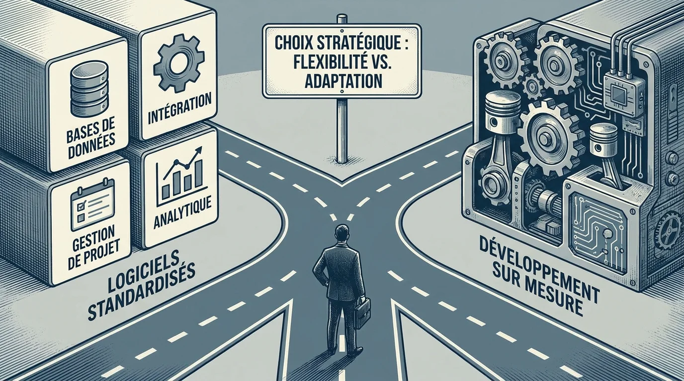 Illustration comparant le choix entre un ERP standard et un ERP sur mesure