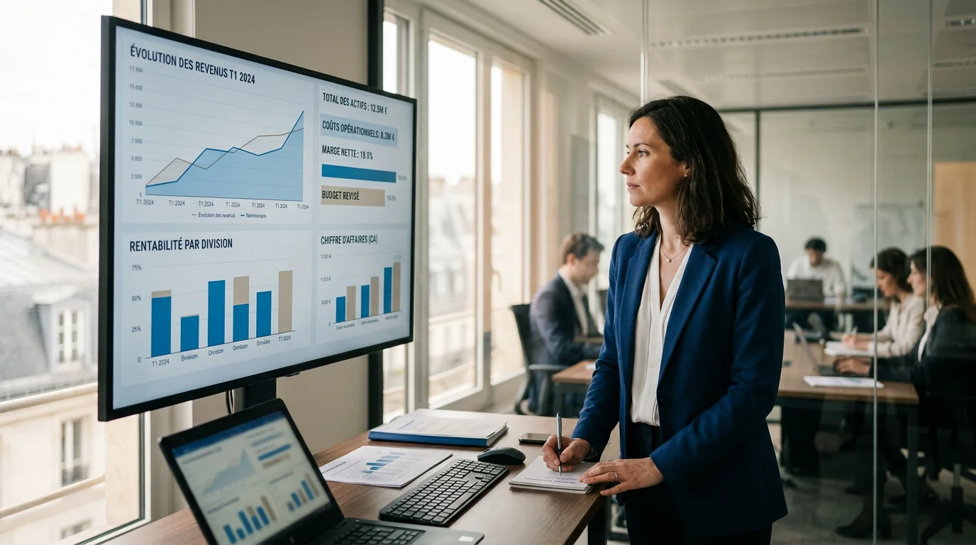 Analyste financier consultant un tableau de bord automatisé par IA