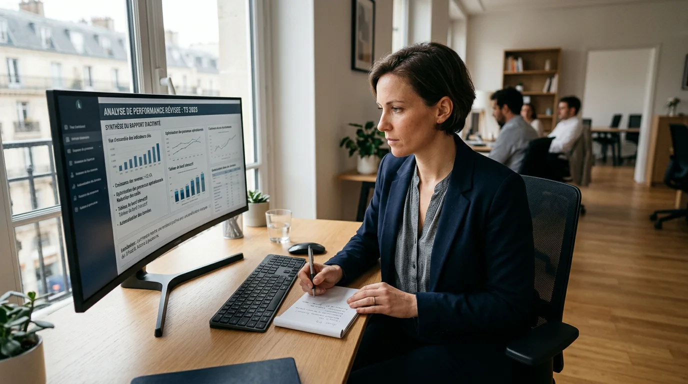 Professionnel utilisant un assistant IA pour automatiser des tâches en entreprise
