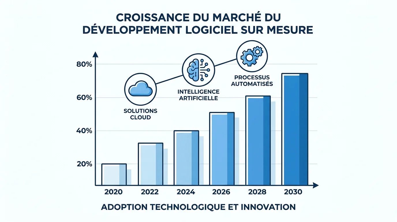Graphique illustrant la croissance du marché du développement de logiciels sur mesure