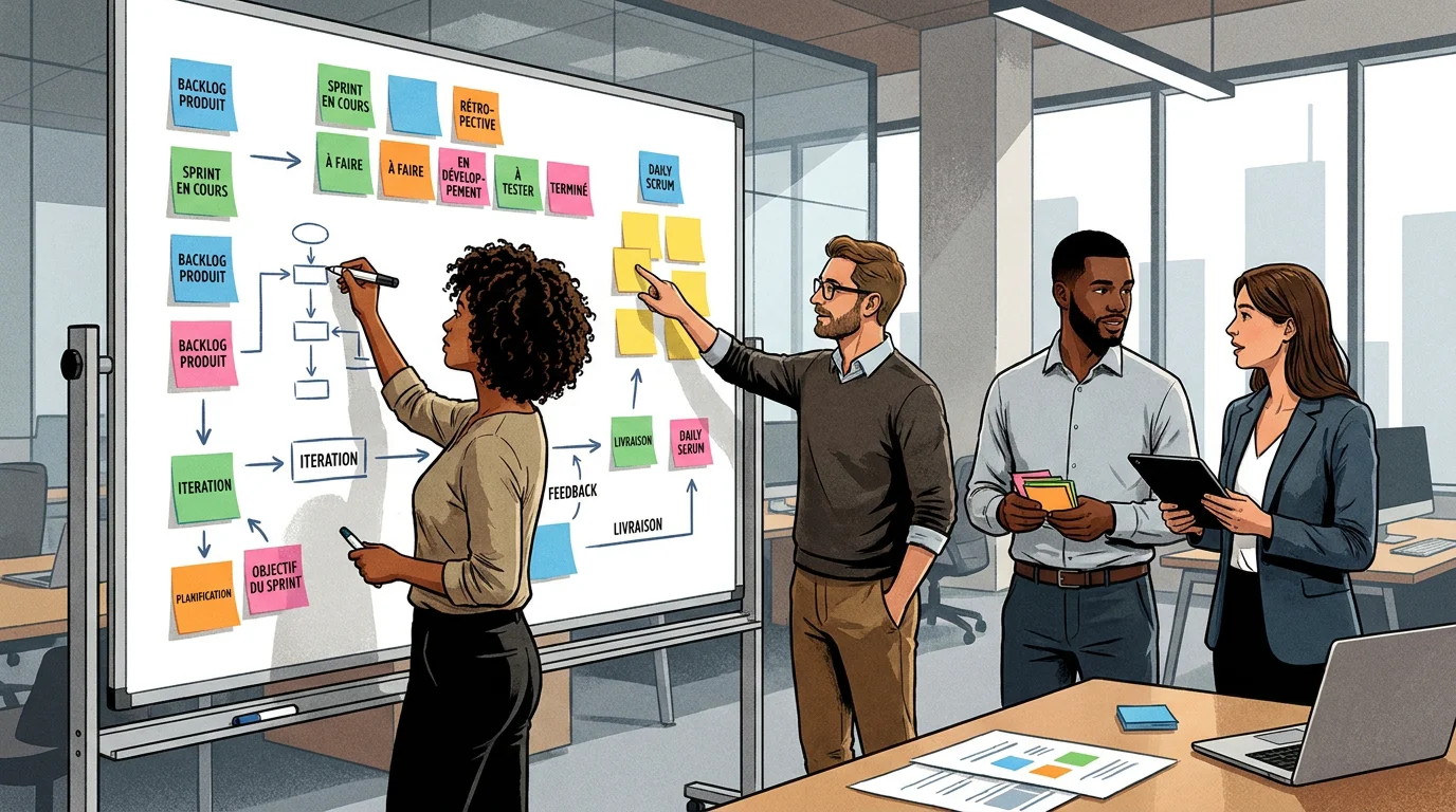 Équipe projet utilisant la méthode Agile pour le développement d'un logiciel sur mesure