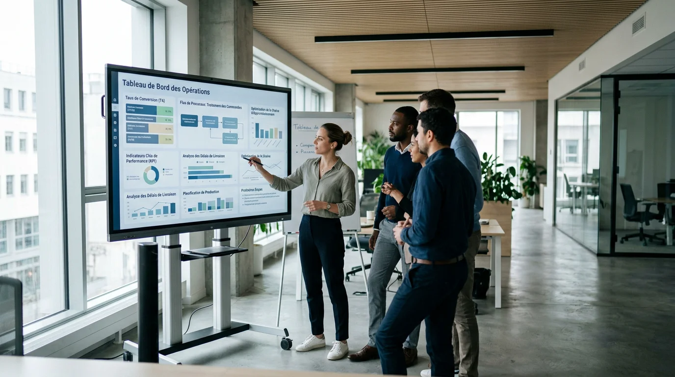 Équipe d'une PME analysant ses processus digitalisés sur un écran